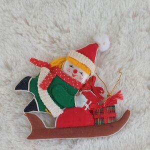 Hand Crafted Festive Sled Ornament - Red, Green, Brown